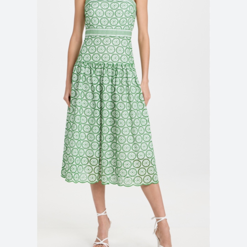 Shoshanna New with tags Mirabella Scalloped Eyelet Midi Dress In Green/opt